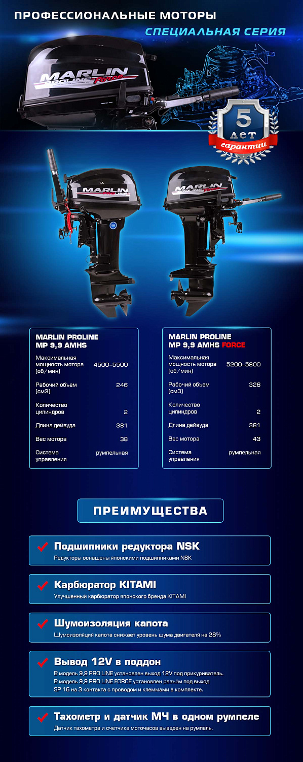 Лодочный мотор MARLIN PROLINE MP 9.9 (20) AMHS FORCE в Керчи